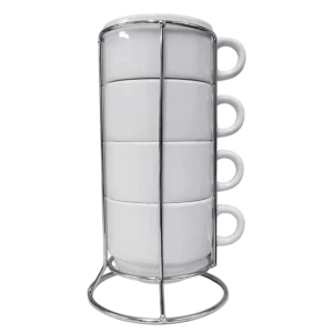 Imagem destaque kit Com 4 Xicaras 150ml e Suporte Metal